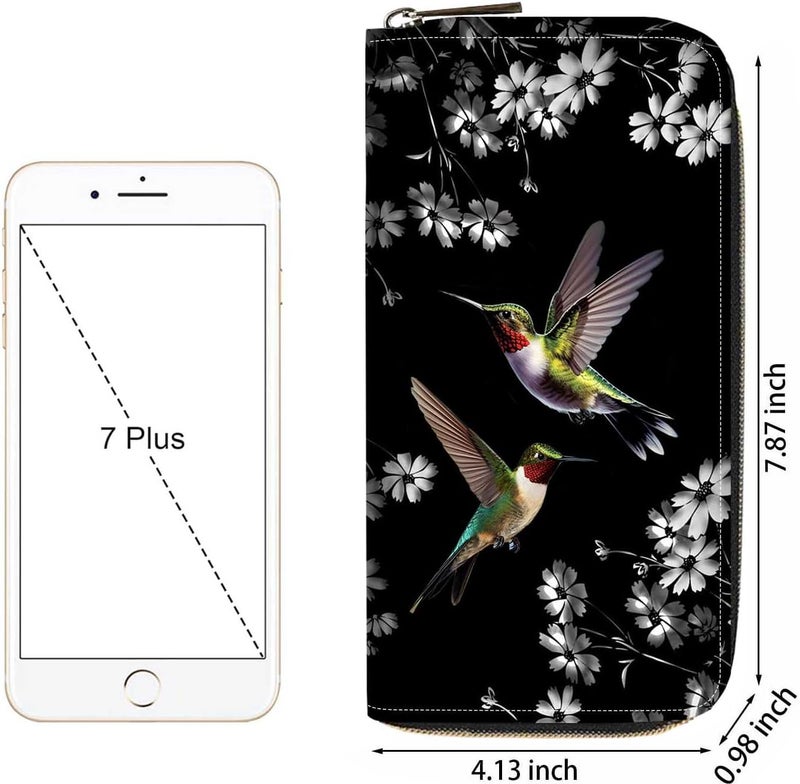 FQTBCEARI Hummingbird Flower Print Women Large Capacity Wallet PU Leather Zipper Clutch Purse for Smart Phone/Card/Coin/Cash - Image 2